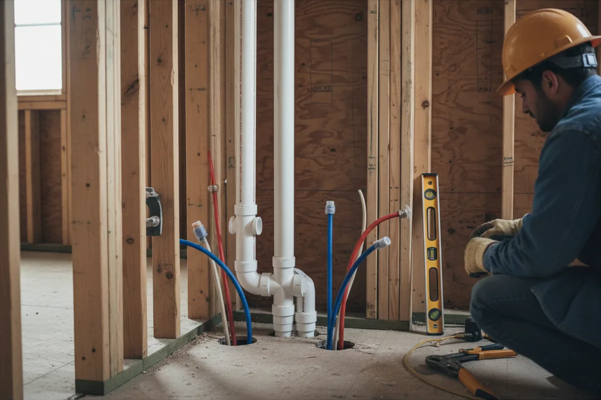 Drain and supply rough-in during Sump Pump Repair in Wells Bridge